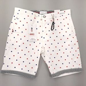 Cactus Man Ricky Singh Men's Shorts White Red Blue Stars Striped Stretch - Sz 30